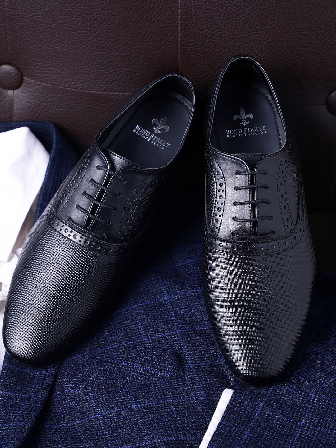 Buy Bond Street By Red Tape Men Black Solid Formal Oxfords Formal