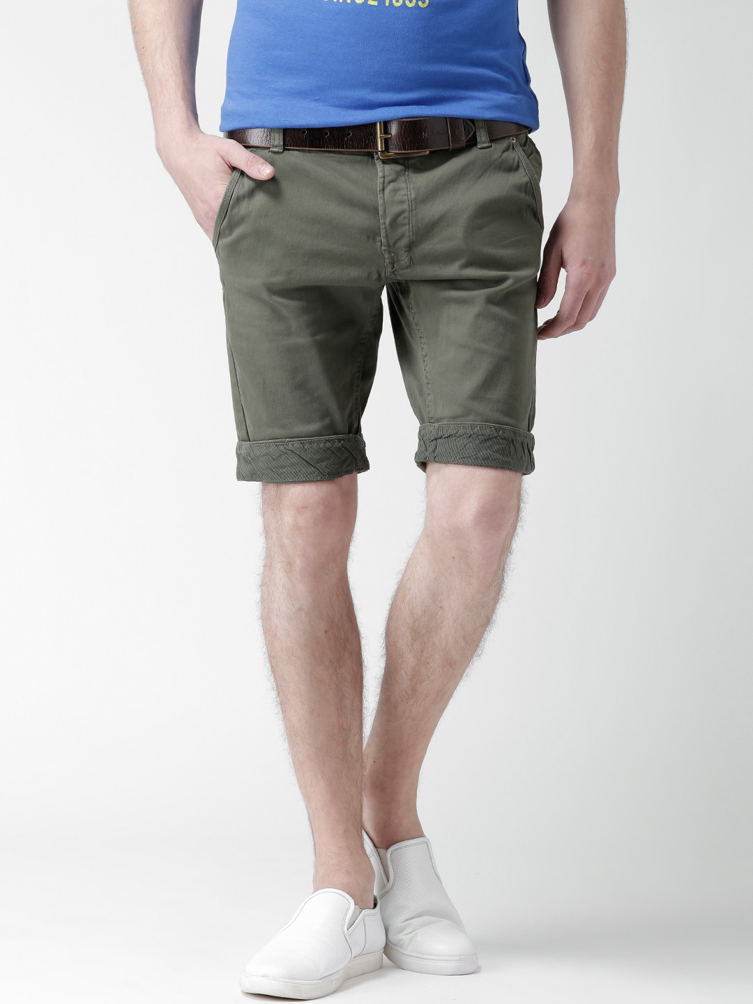 Buy ALCOTT Olive Green James Fit Denim Shorts Shorts for Men 1348358