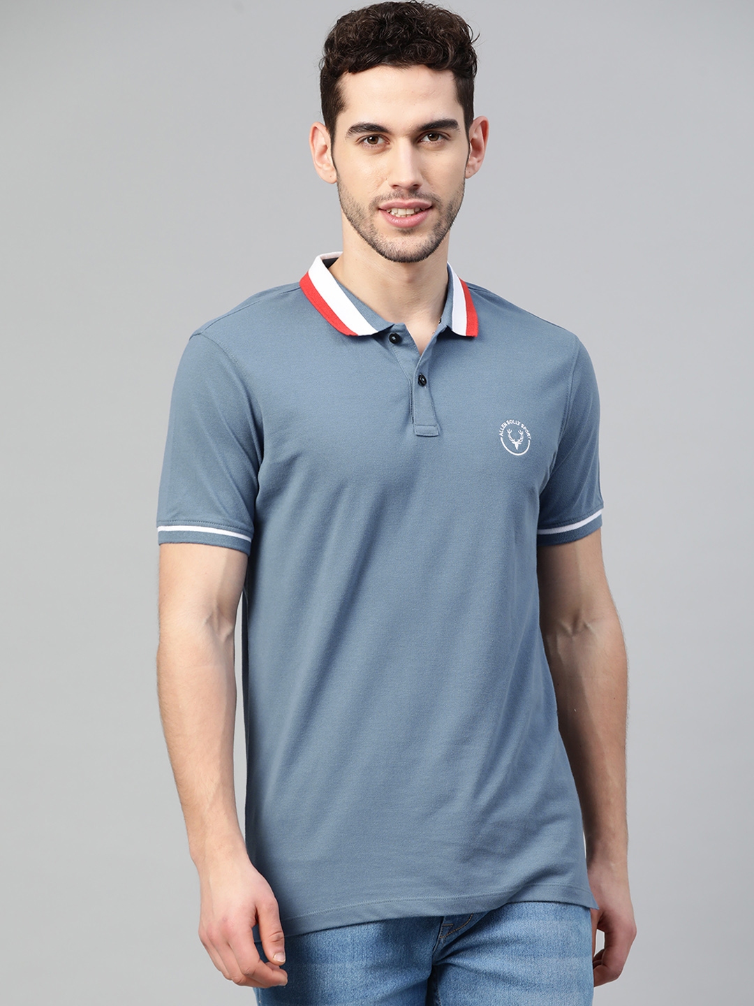 Buy Allen Solly Sport Men Blue Solid Polo Collar T Shirt - Tshirts for ...