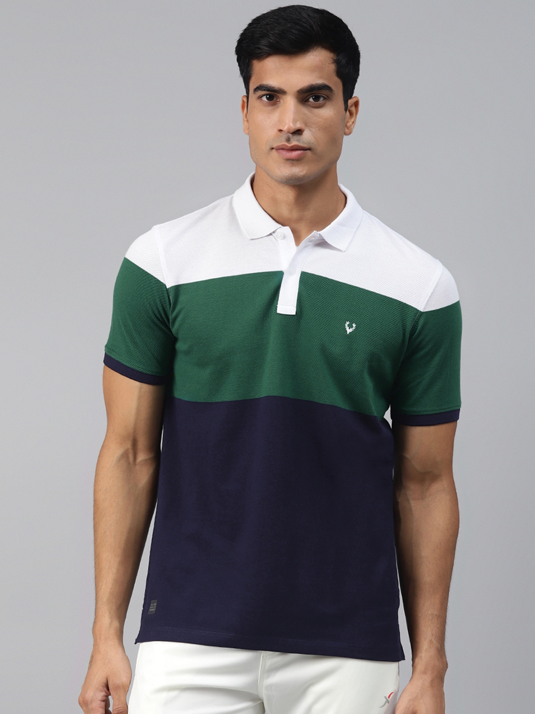Buy Allen Solly Sport Men White & Green Colourblocked Polo Collar T 