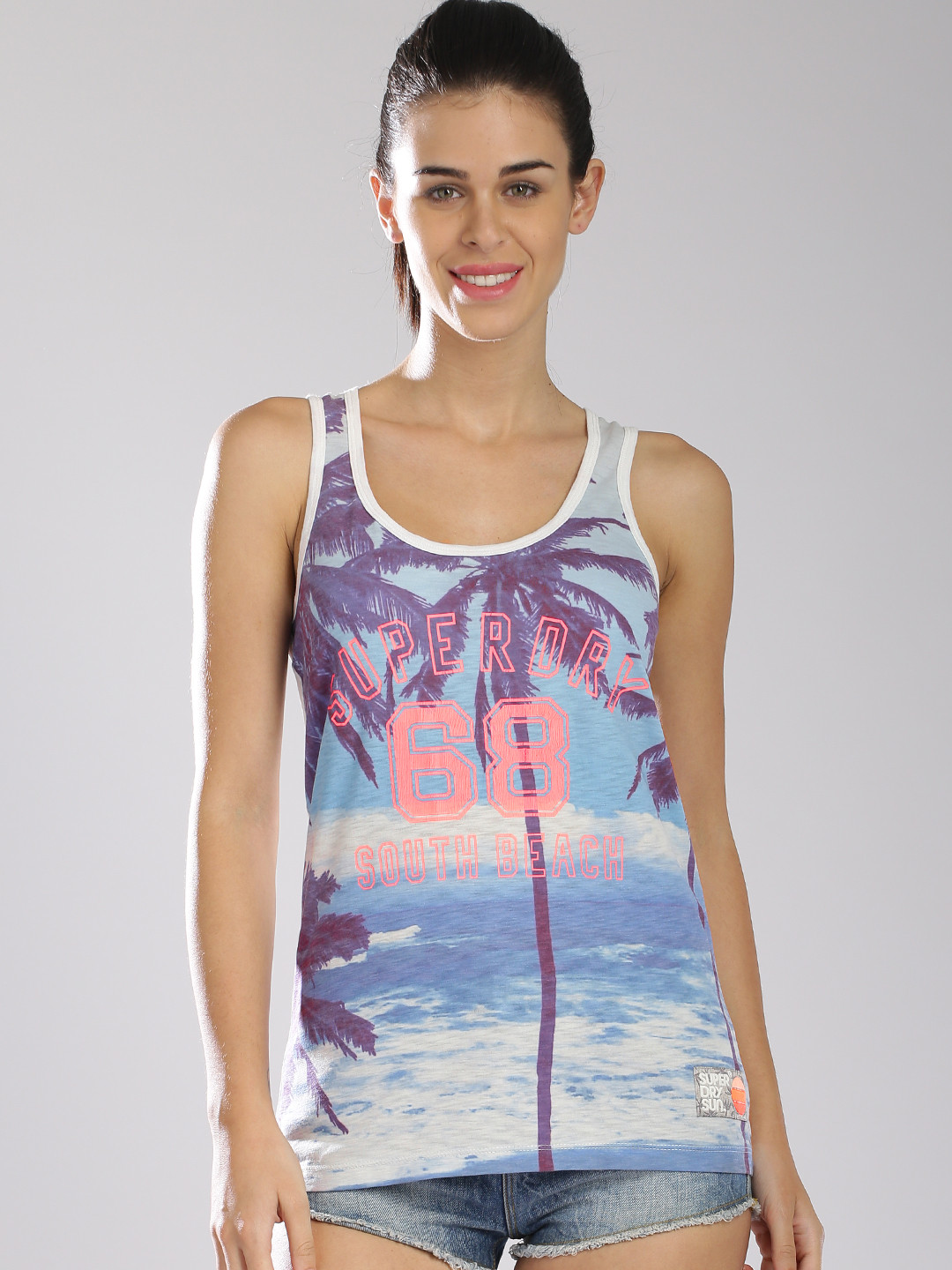 Buy Superdry Blue & Off White Printed Tank Top Tops for Women 1348479