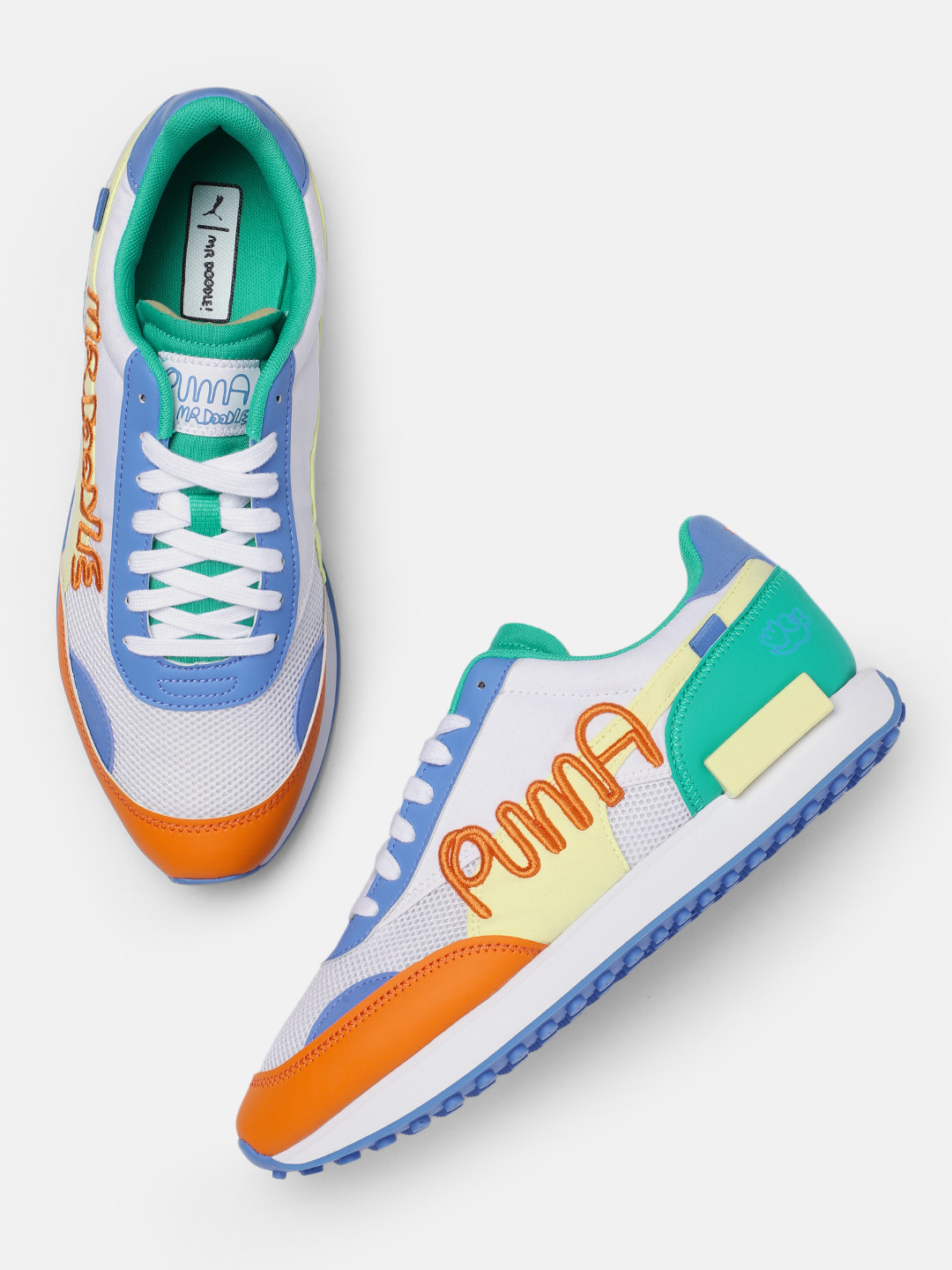 Buy PUMA X MR DOODLE Unisex White Printed Future Rider Sneakers