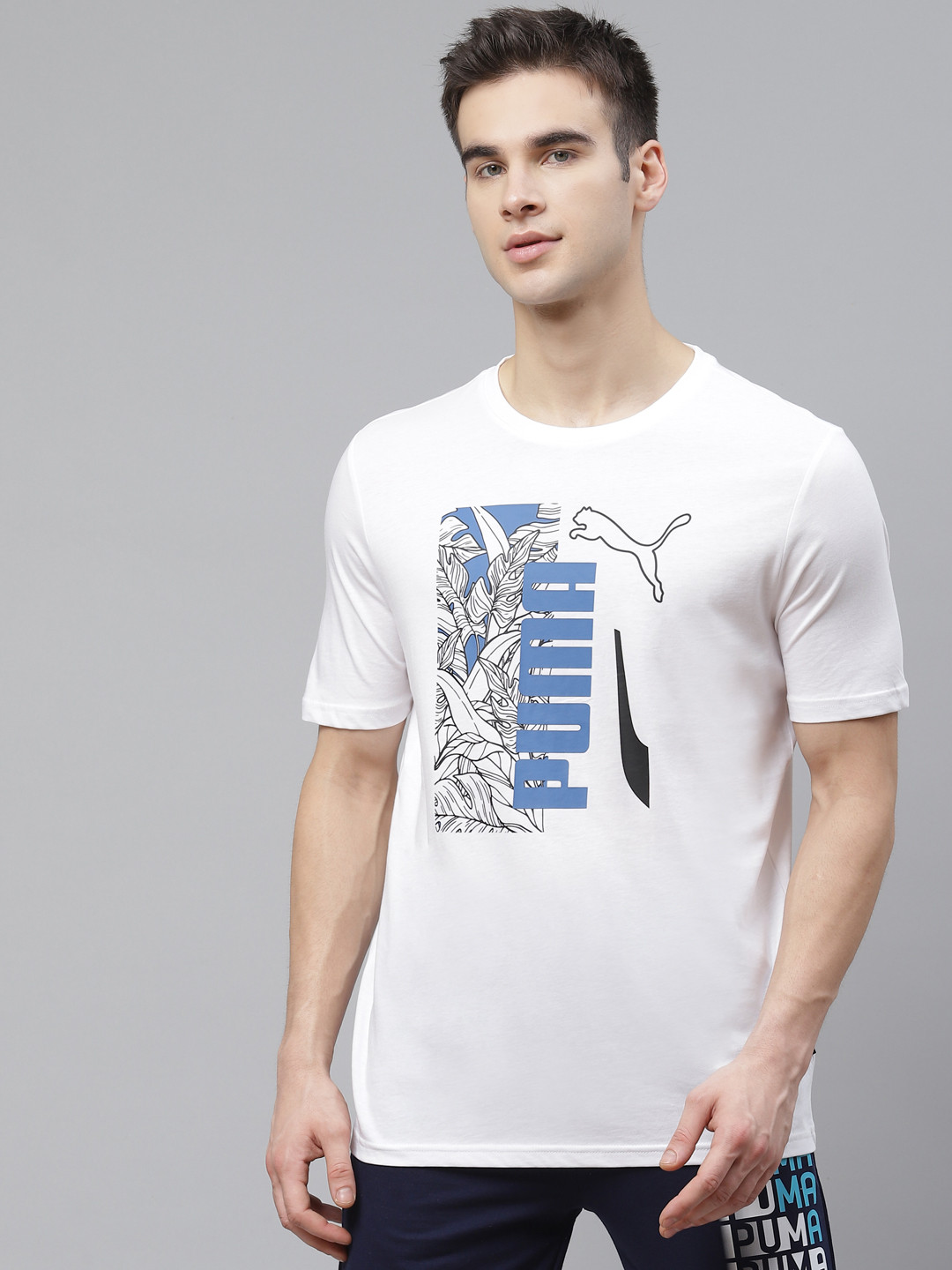 Buy Puma Men White Blue Summer Vibe Cotton Printed Round Neck Pure