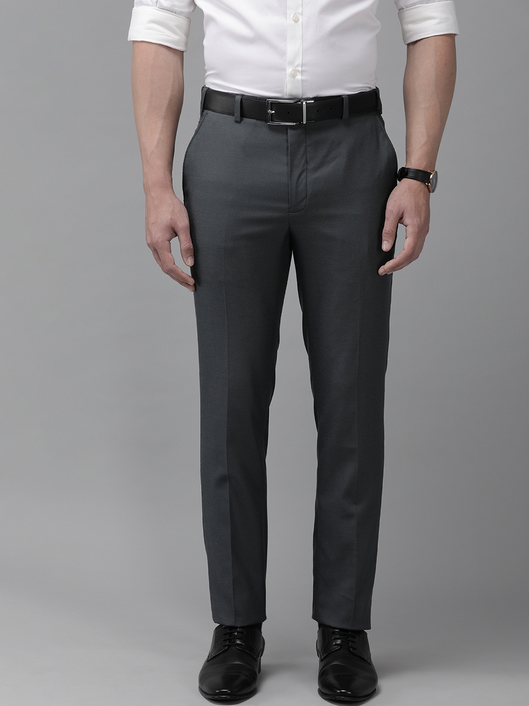 Buy Park Avenue Men Grey Super Slim Fit Solid Formal Trousers ...