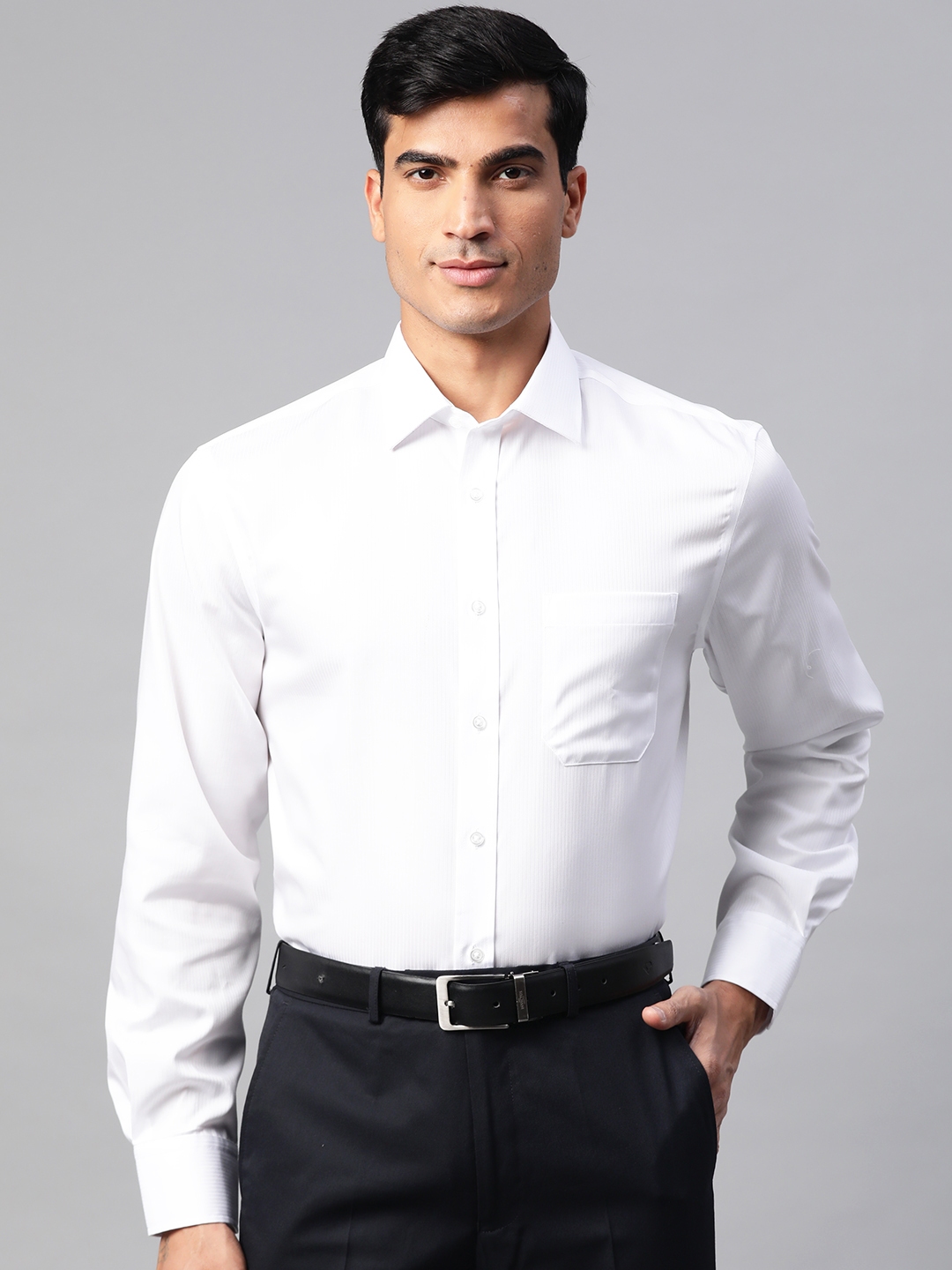 Buy Marks & Spencer Men White Pure Cotton Self Striped Formal Shirt ...