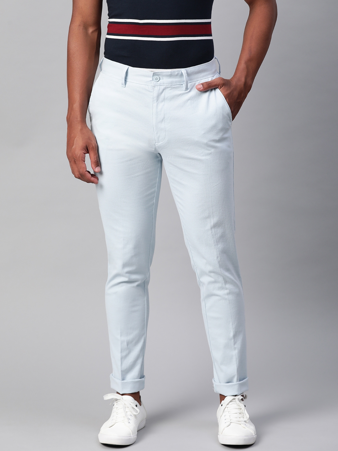 Buy Marks & Spencer Men Blue Slim Fit Striped Chinos - Trousers for Men ...