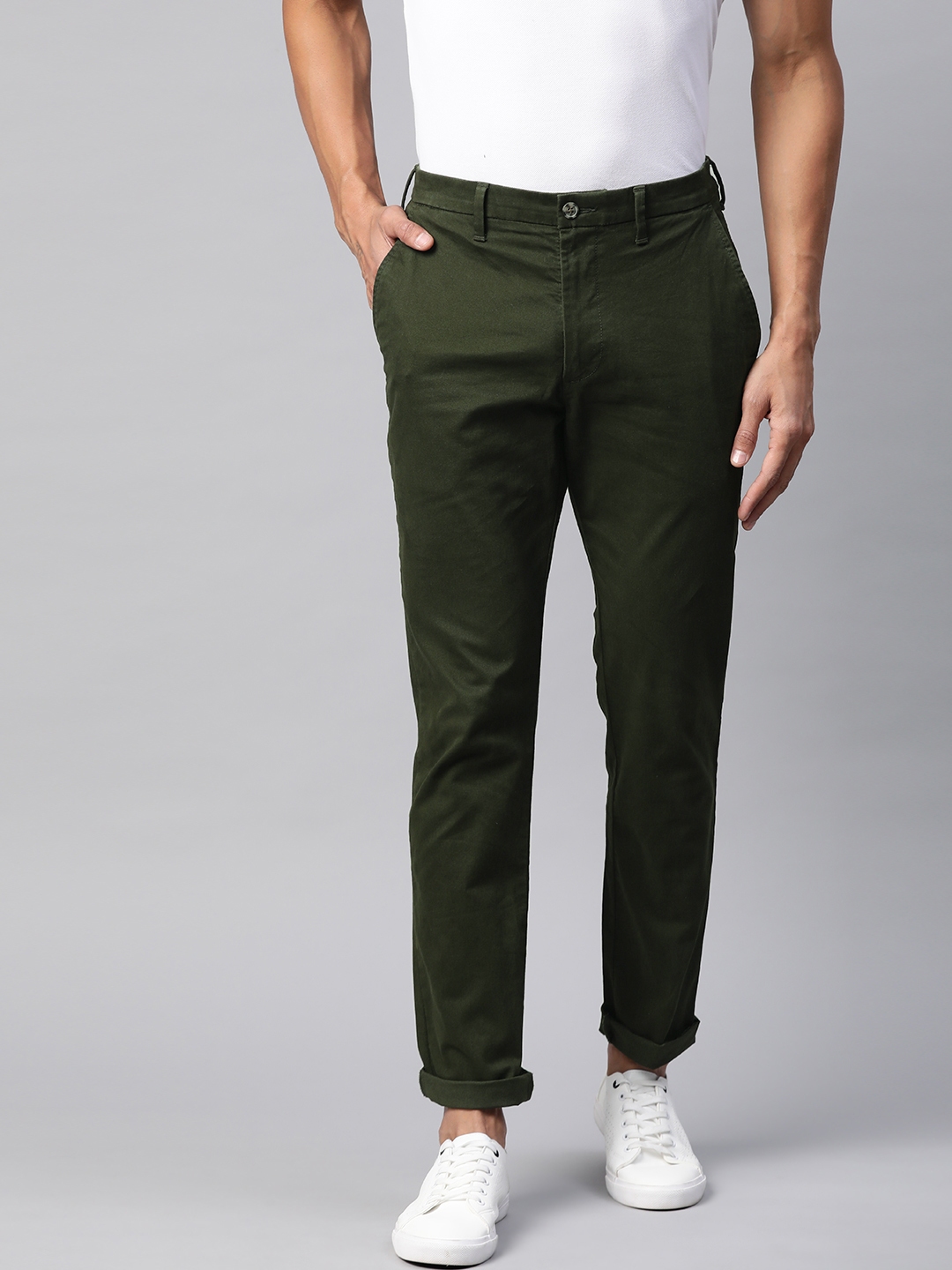 Buy Marks & Spencer Men Olive Green Slim Fit Solid Chinos - Trousers ...