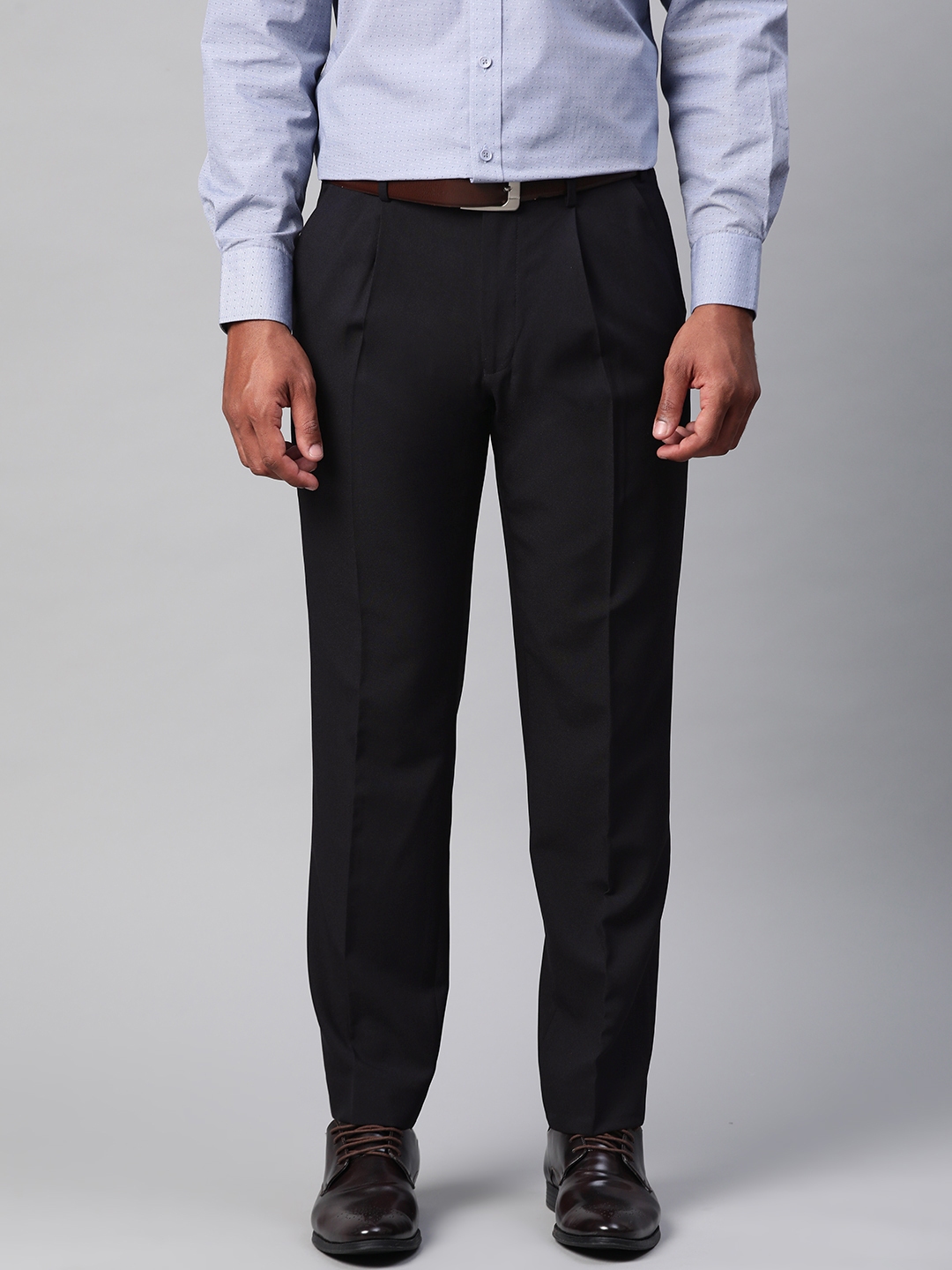 Buy Marks & Spencer Men Navy Blue Regular Fit Solid Regular Trousers ...