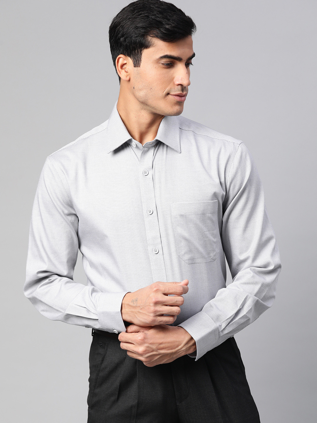 Buy Marks & Spencer Men Grey Pure Cotton Regular Fit Self Design Non