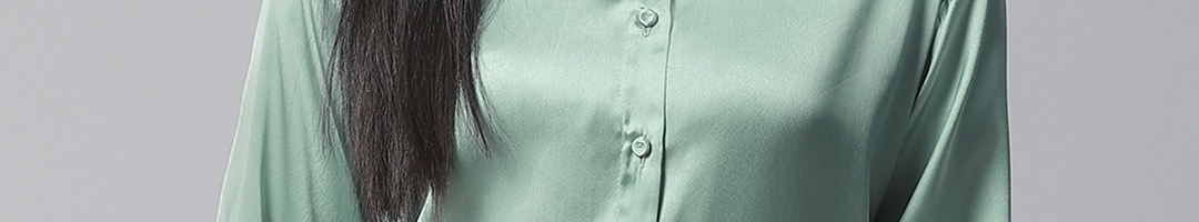 Buy Ives Women Sea Green Regular Fit Solid Satin Finish Casual Shirt ...