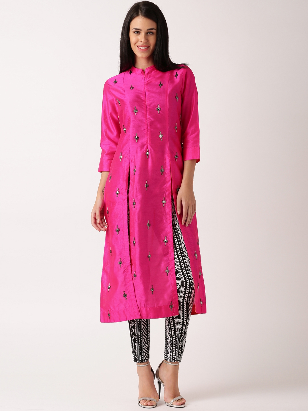 Buy IndusDiva By Neeta Lulla Pink Silk Kurta With Trousers - Kurta Sets ...
