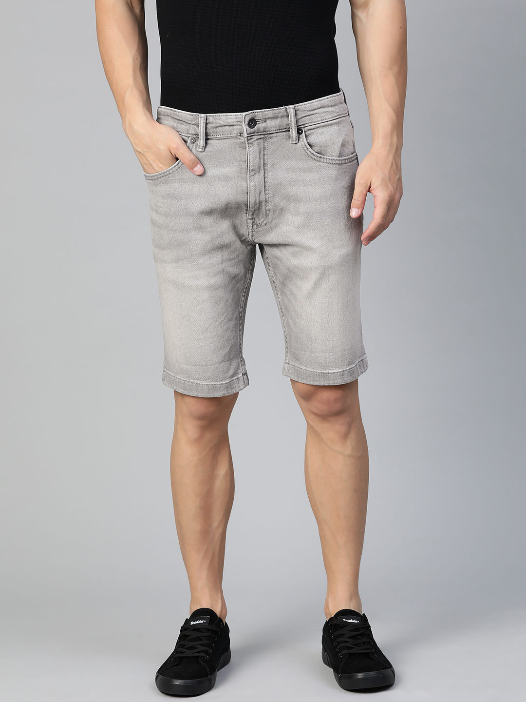 Buy Marks & Spencer Men Grey Solid Stretchable Regular Fit Denim Shorts