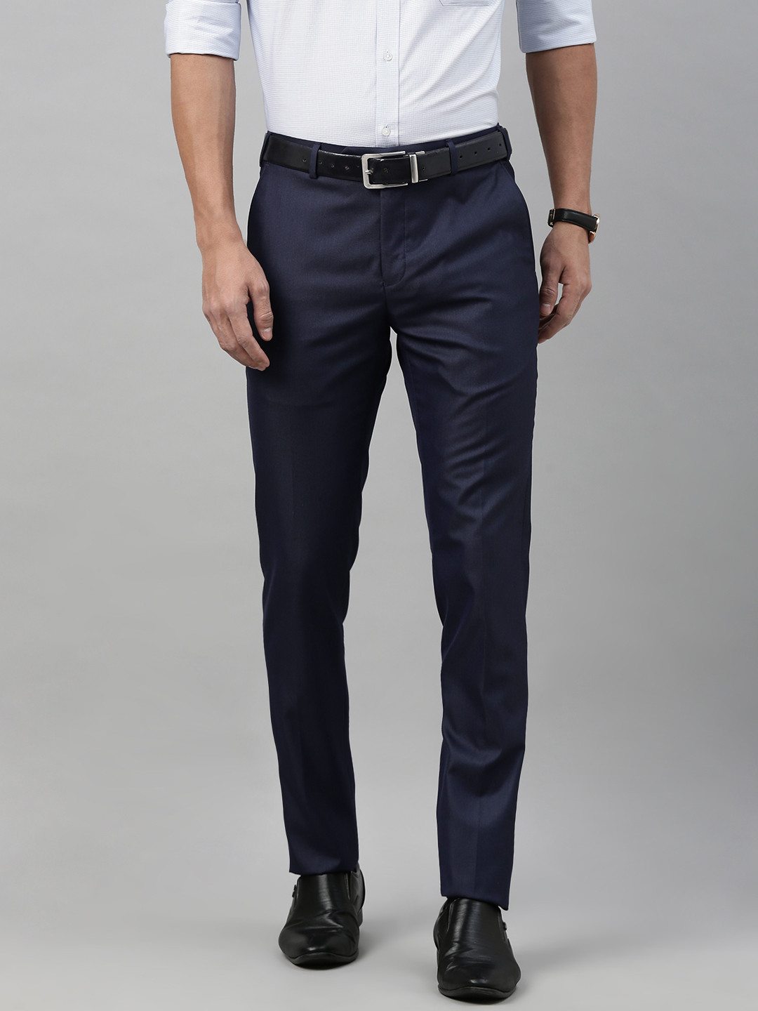 Buy Raymond Men Navy Blue Slim Fit Solid Formal Trousers - Trousers for ...