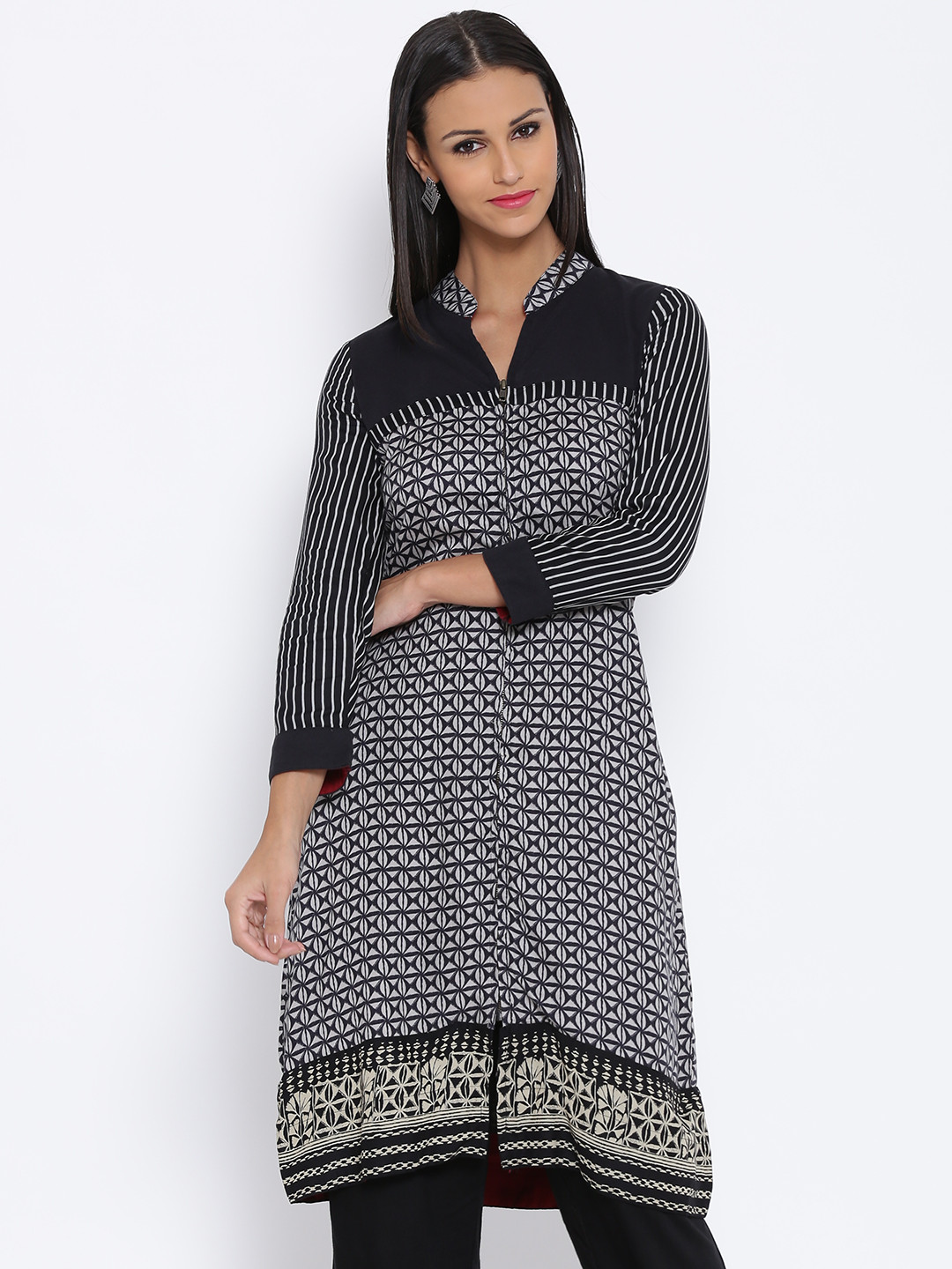 Buy BIBA Black & Grey Kalamkari Print Kurta Kurtas for Women 1352886 Myntra