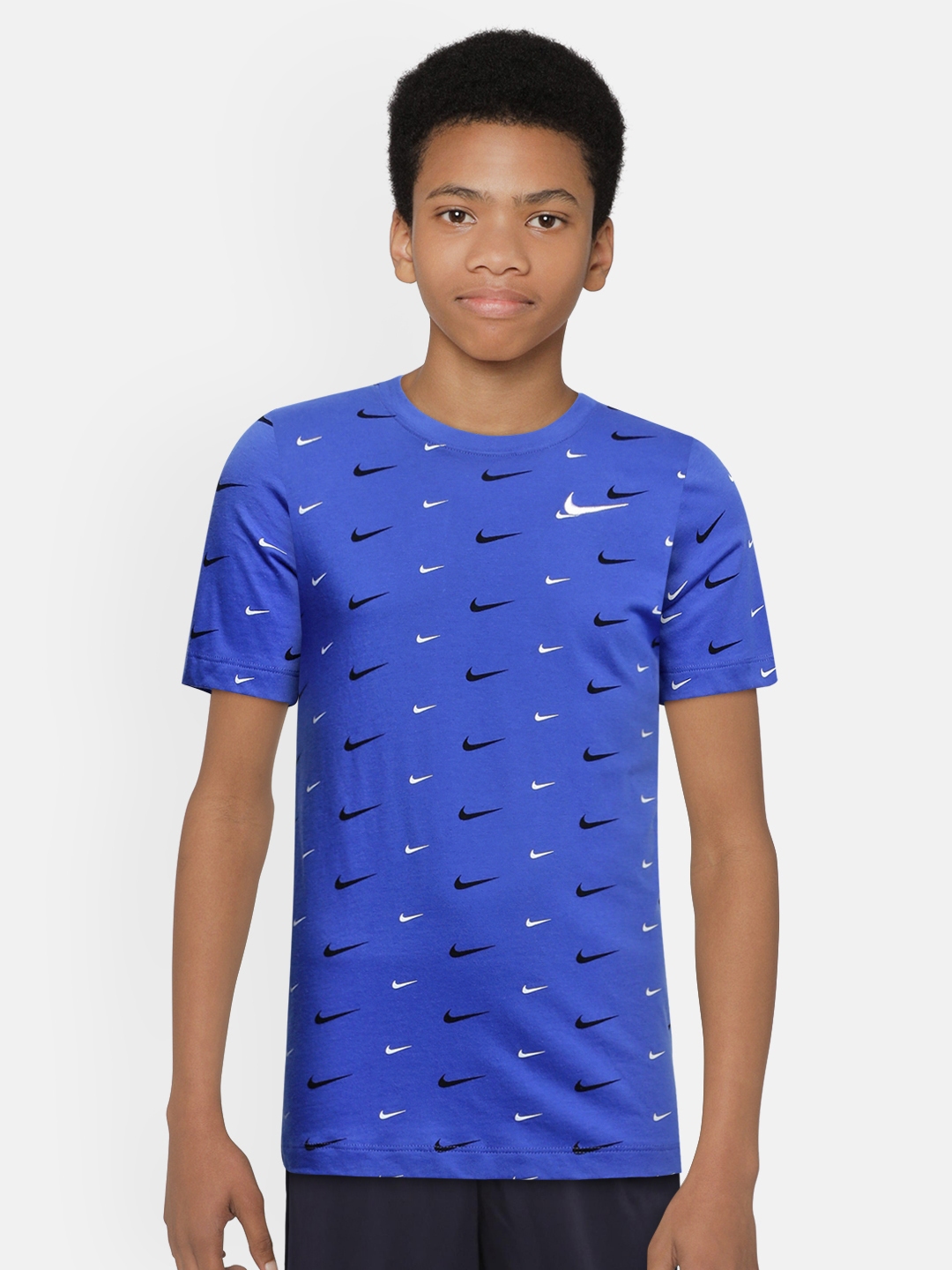 Buy Nike Boys Blue Brand Logo Round Neck Pure Cotton T Shirt - Tshirts ...