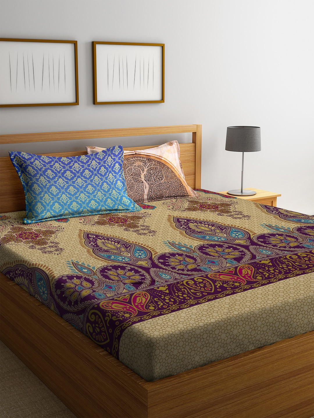Buy BOMBAY DYEING Purple & Blue Ethnic Motifs 180 TC Cotton 1 King