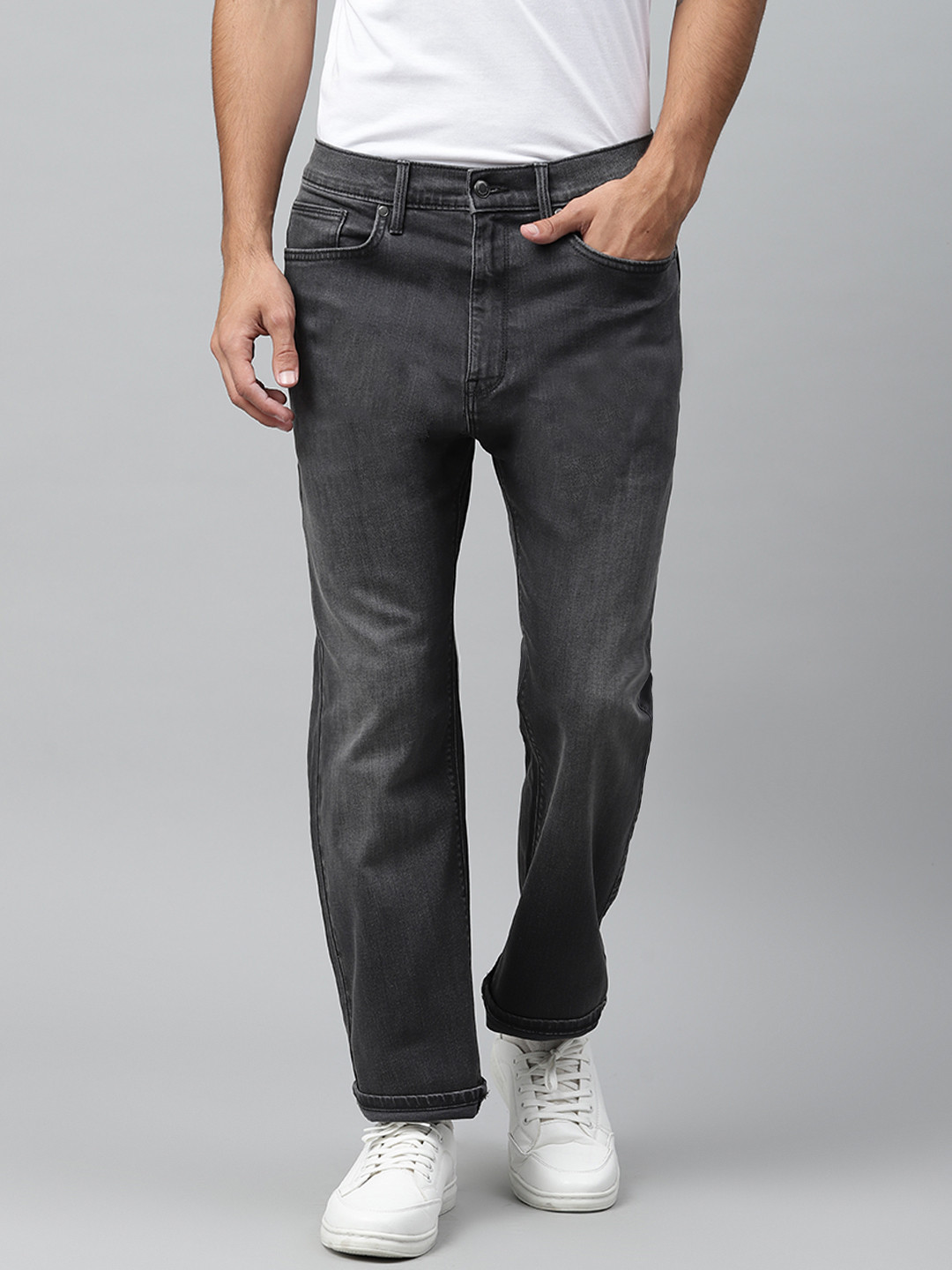 Buy Marks & Spencer Men Charcoal Grey Regular Fit Mid Rise Clean Look ...