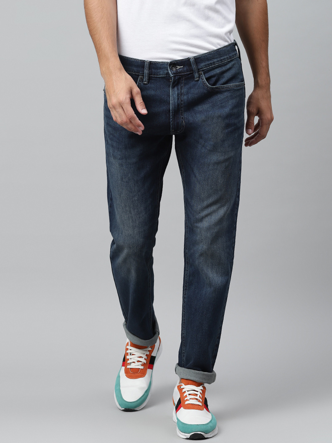 Buy Marks & Spencer Men Navy Blue Slim Fit Mid Rise Clean Look Stretchable Jeans Jeans for Men