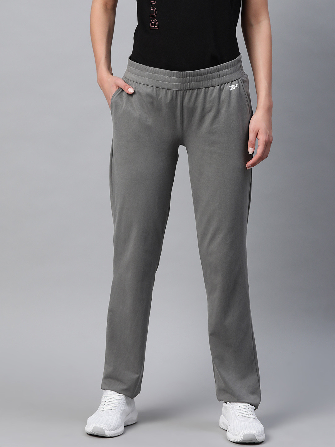 Buy Reebok Women Grey Solid Training Foundation Knit Pants Track