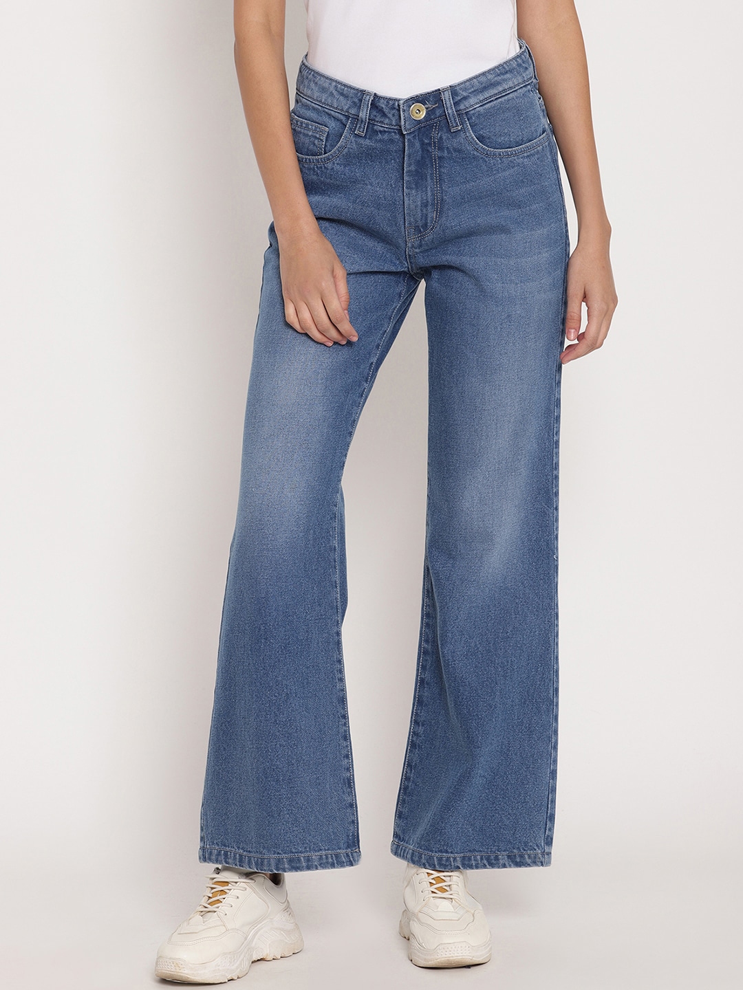 Buy FOSH Women Blue Wide Leg High Rise Clean Look Jeans - Jeans for ...