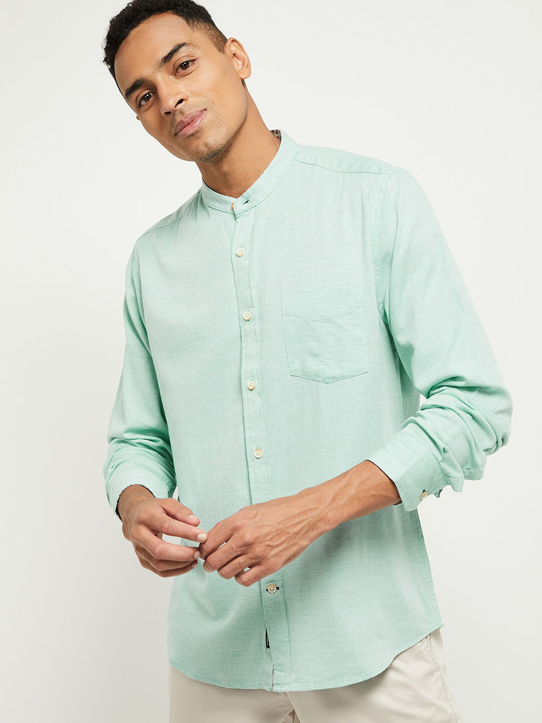 Buy Max Men Green Slim Fit Solid Casual Shirt Shirts for Men 13550114 Myntra