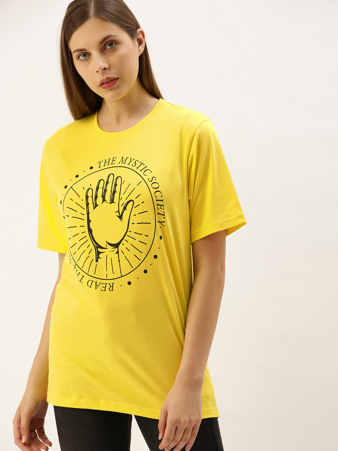 DILLINGER Women Mustard Yellow Pure Cotton Loose Pure Cotton T-shirt