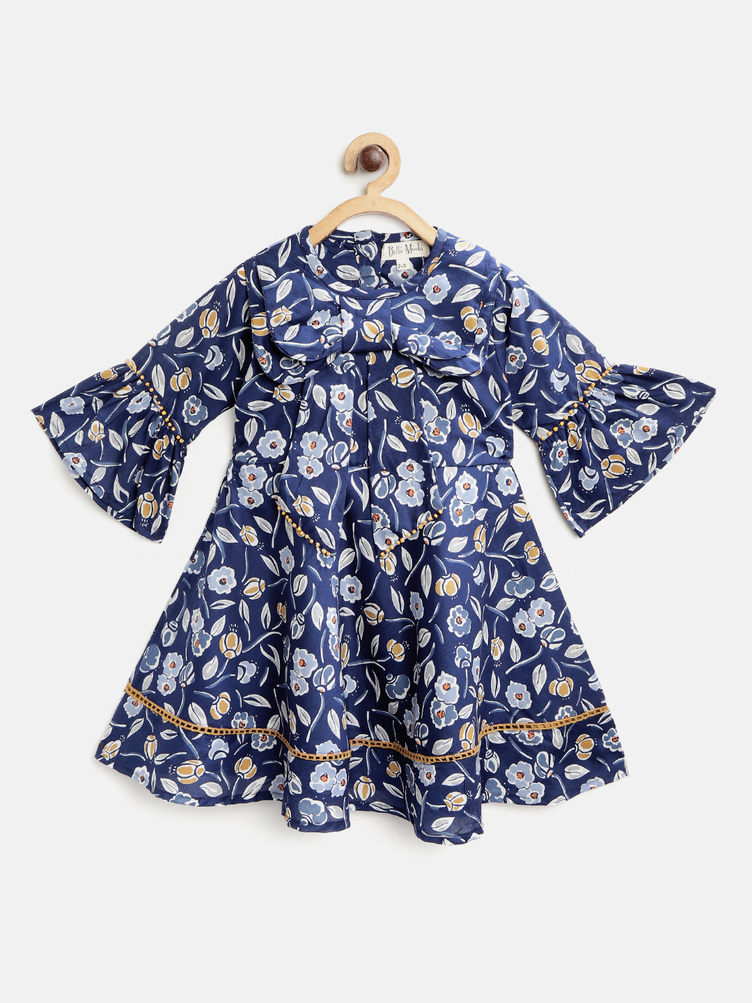 Buy Bella Moda Girls Navy Blue & White Floral Print Fit And Flare Dress ...