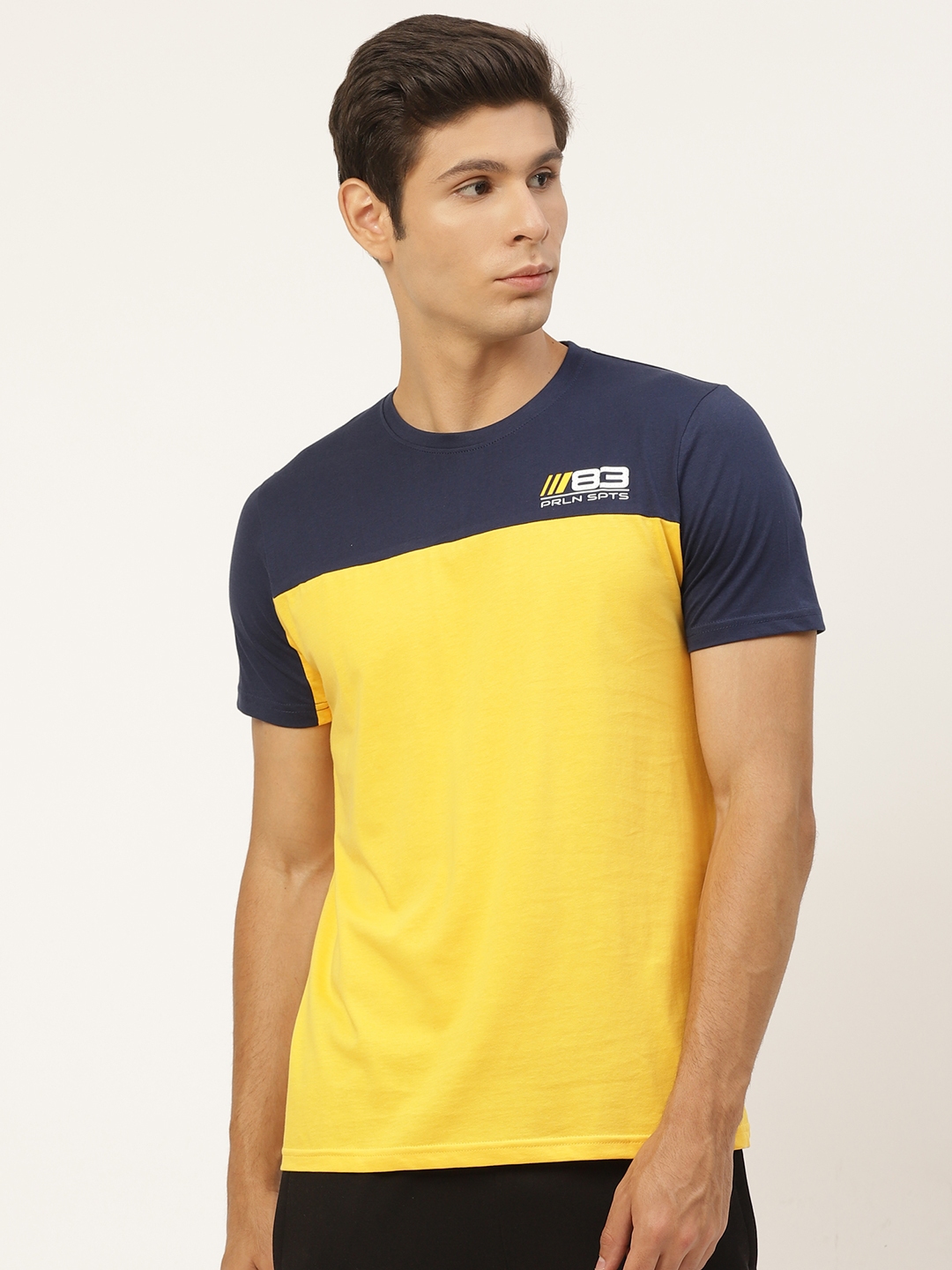 Buy Proline Active Men Yellow & Navy Blue Colourblocked T Shirt 
