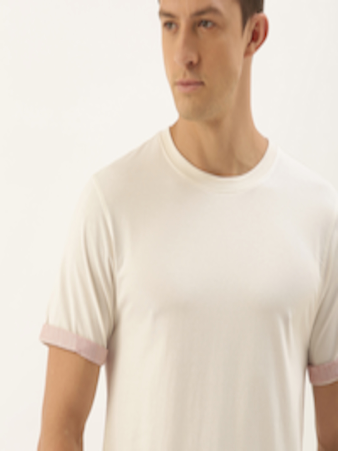Buy Ether Kora Collection Men Off White & Pink Solid Sustainable T ...