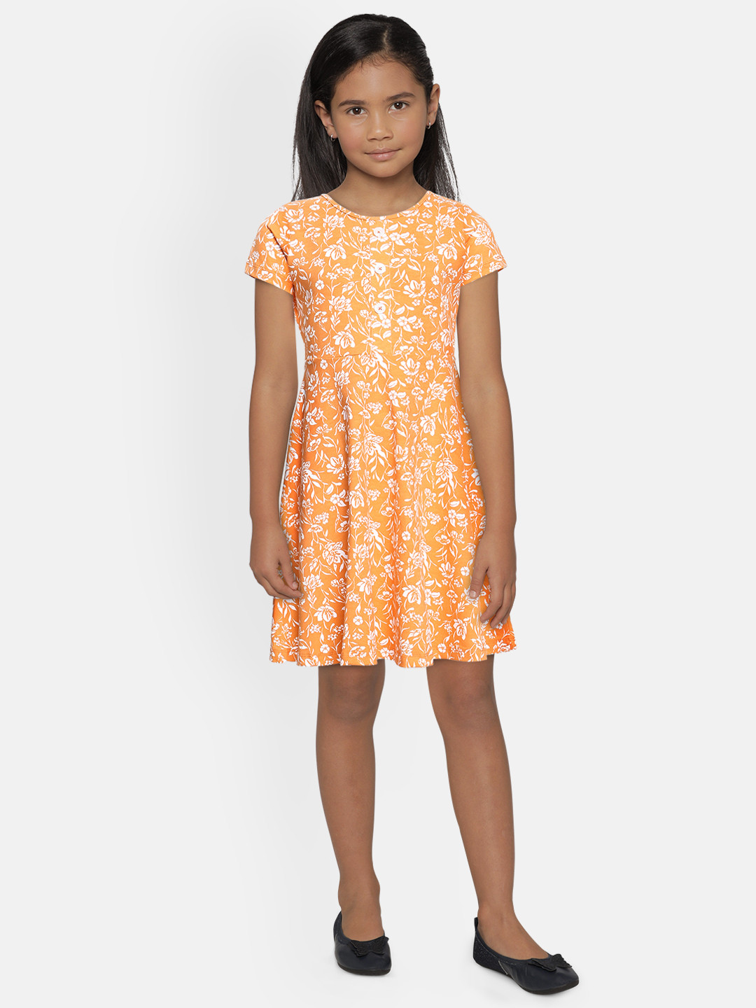 Buy AND Girls Orange Printed A Line Dress Dresses for Girls 13561482