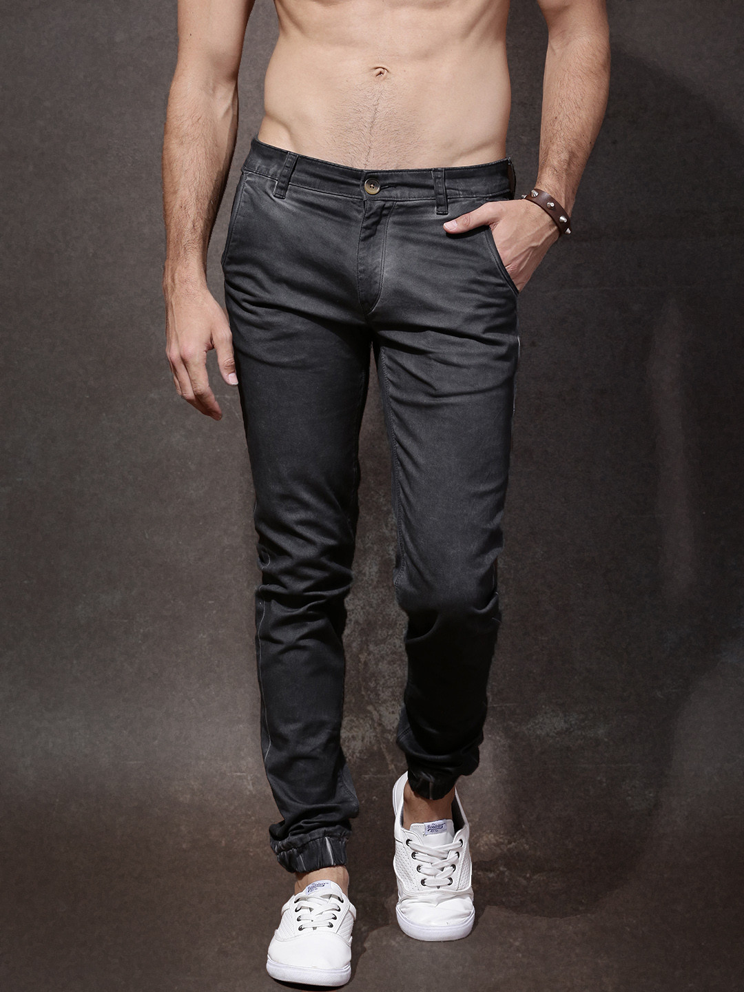 Buy Roadster Men Charcoal Grey Washed Jogger Fit Joggers Trousers for