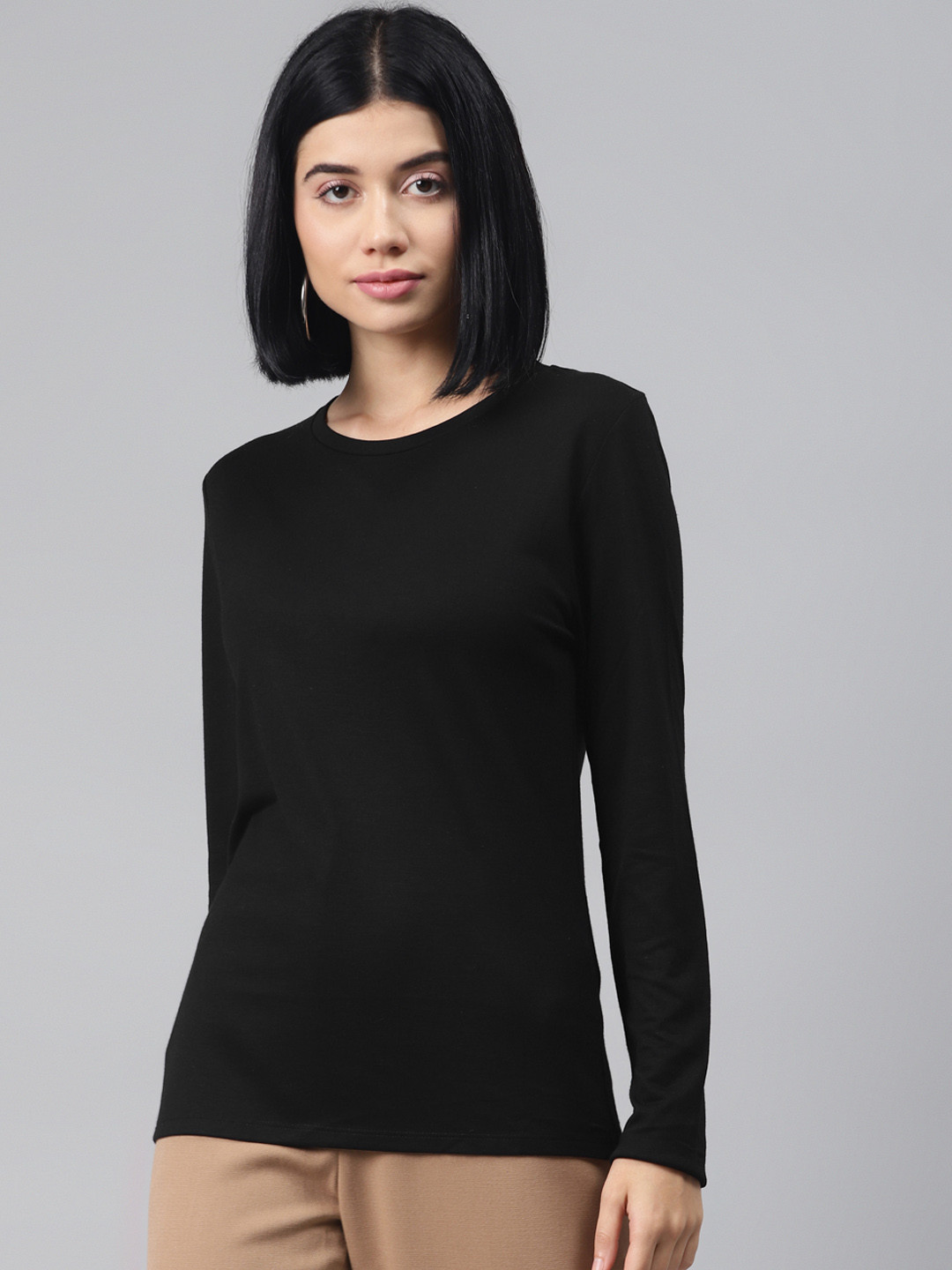 Buy Marks & Spencer Women Black Solid Round Neck Knitted T Shirt