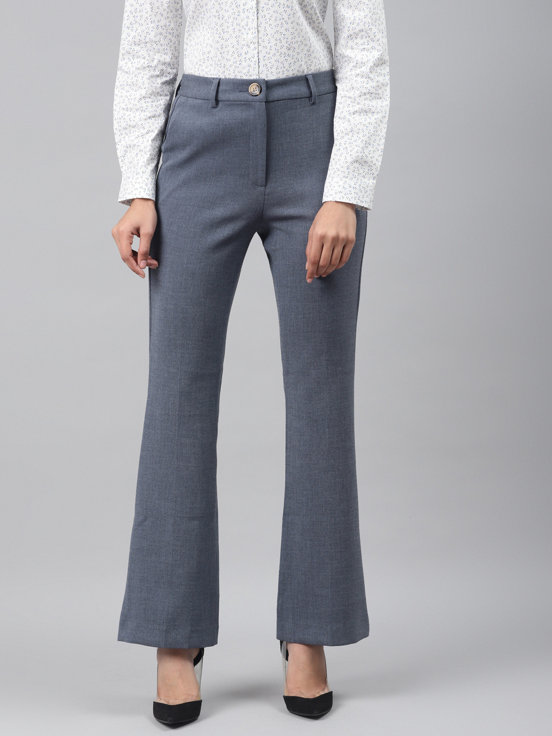 Buy Marks & Spencer Women Blue Straight Fit Solid Formal Trousers