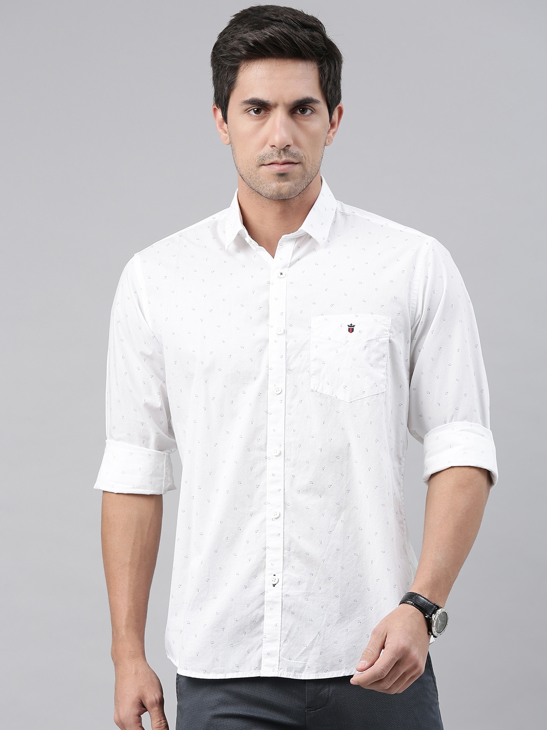 Buy Louis Philippe Sport Men White Printed Slim Fit Pure Cotton Casual ...