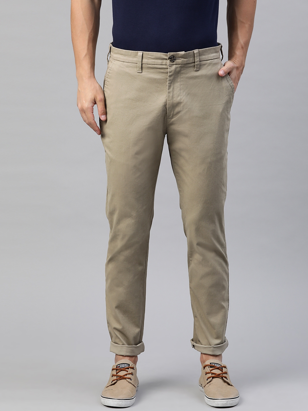 Buy Marks & Spencer Men Beige Slim Fit Solid Chinos - Trousers for Men ...