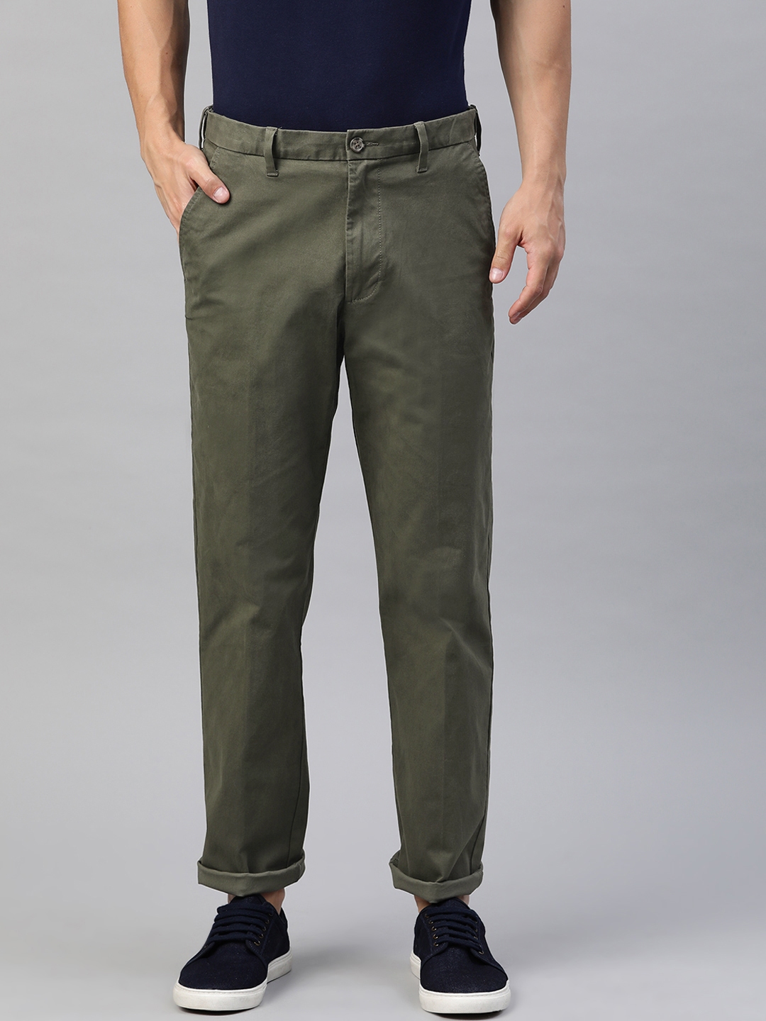 Buy Marks & Spencer Men Green Regular Fit Solid Chinos - Trousers for ...