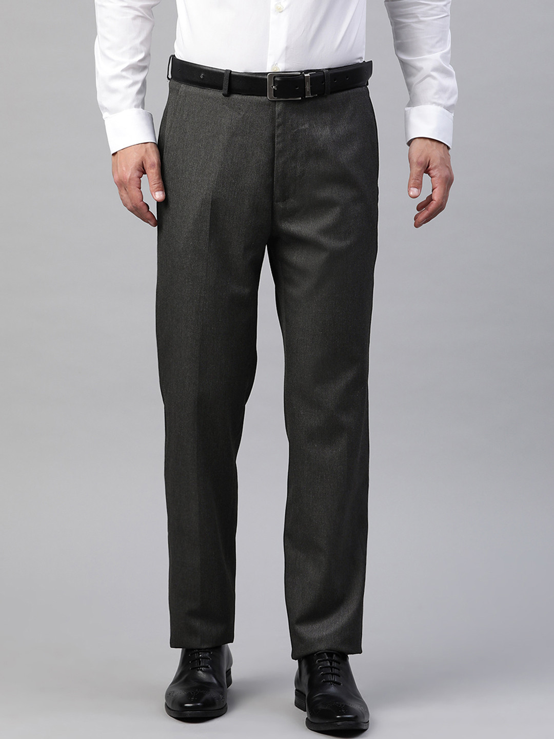 Buy Marks & Spencer Men Charcoal Grey Slim Fit Solid Formal Trousers ...