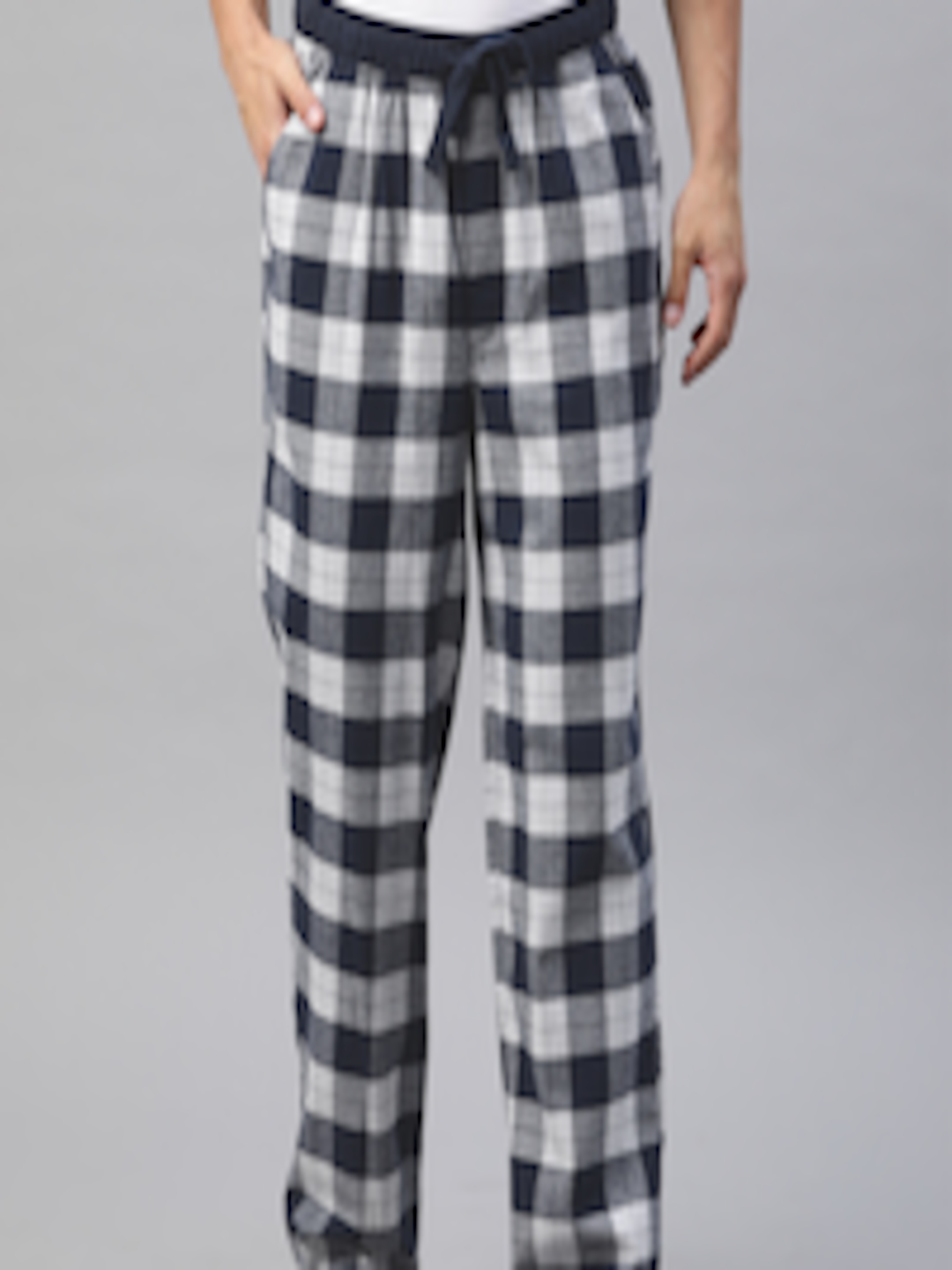 Buy Marks & Spencer Men White & Navy Pure Cotton Checked Lounge Pants ...