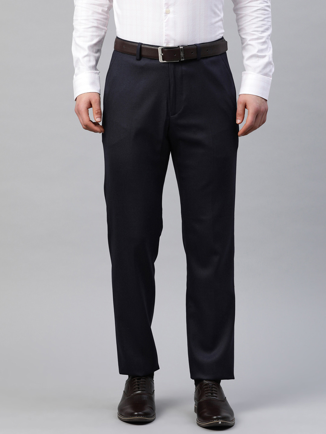 Buy Marks & Spencer Men Navy Blue Slim Fit Solid Formal Trousers ...