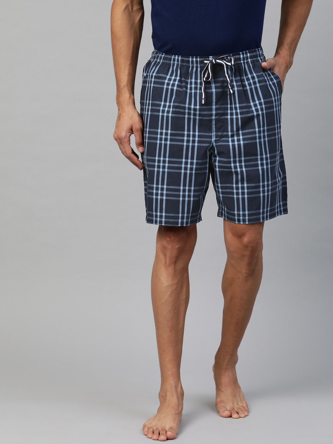 Buy Marks & Spencer Men Blue Checked Pure Cotton Lounge Shorts Lounge
