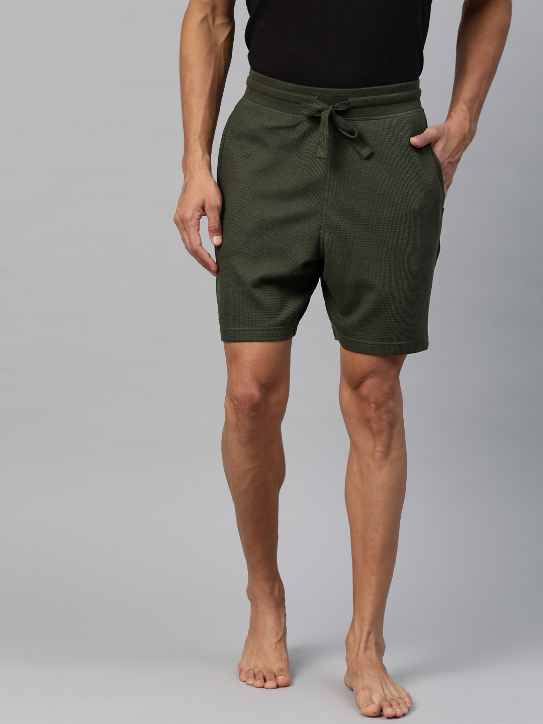 Buy Marks & Spencer Men Olive Green Self Design Lounge Shorts Lounge