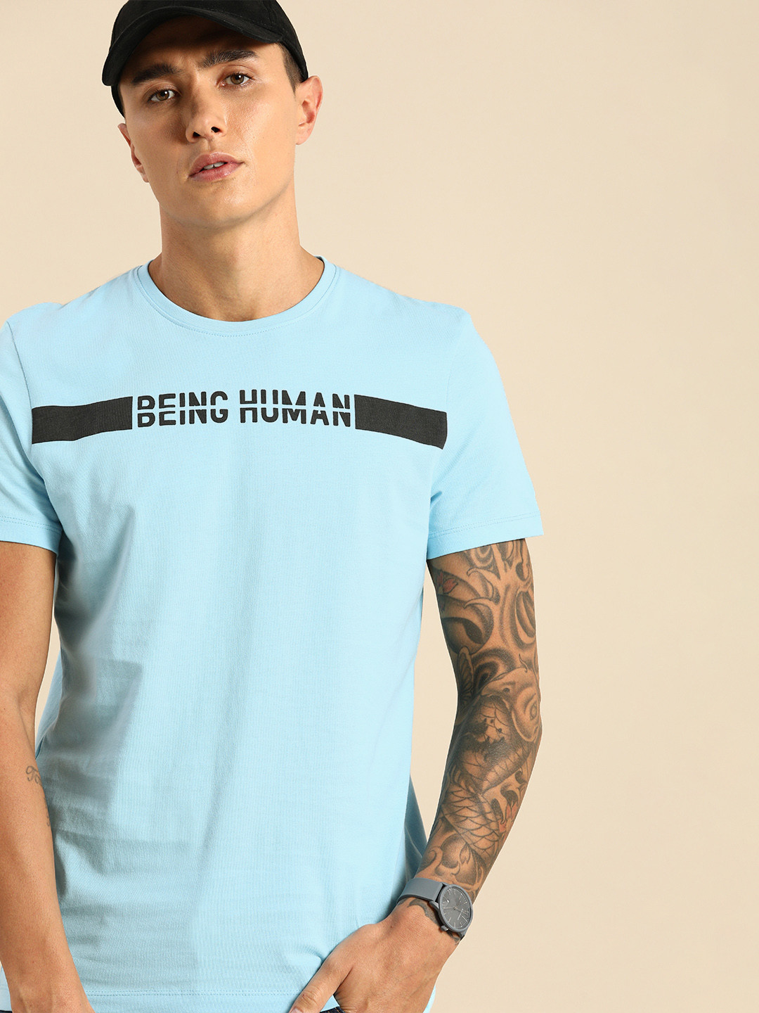 Ocean Blue Regular Fit Round Neck Men's T-Shirt by Being Human Clothing