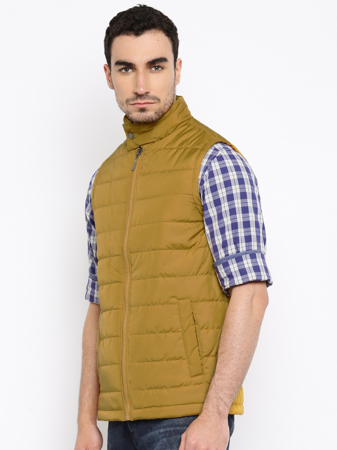 Buy Mast & Harbour Mustard Yellow Sleeveless Puffer Jacket Jackets