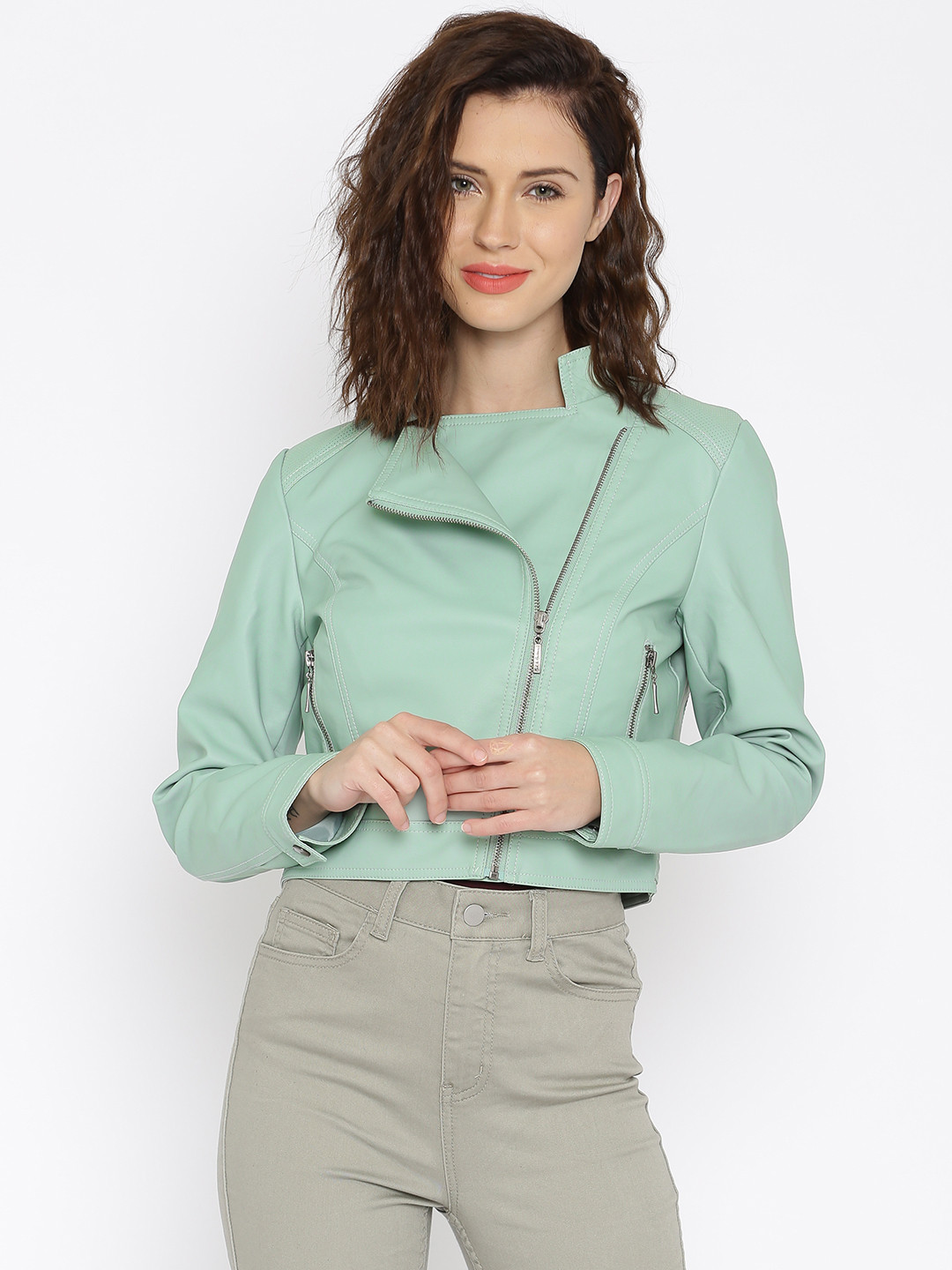 Buy Mast & Harbour Mint Green Crop Jacket Jackets for Women 1358022