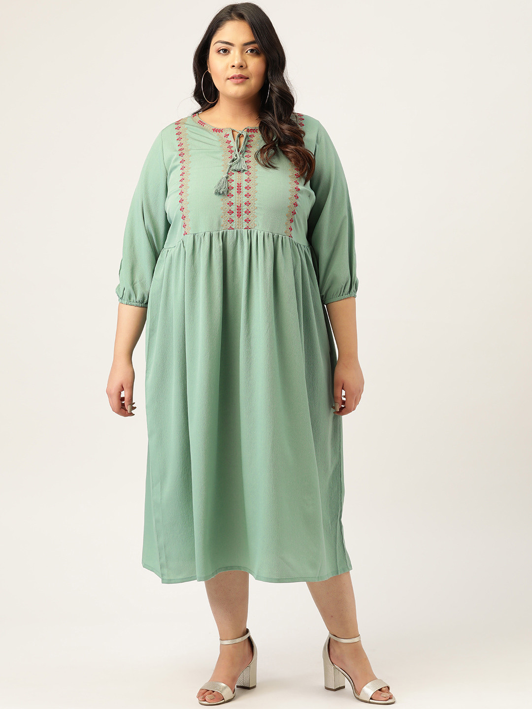Buy MELON Plus Size Women Sea Green Solid A Line Dress Dresses for