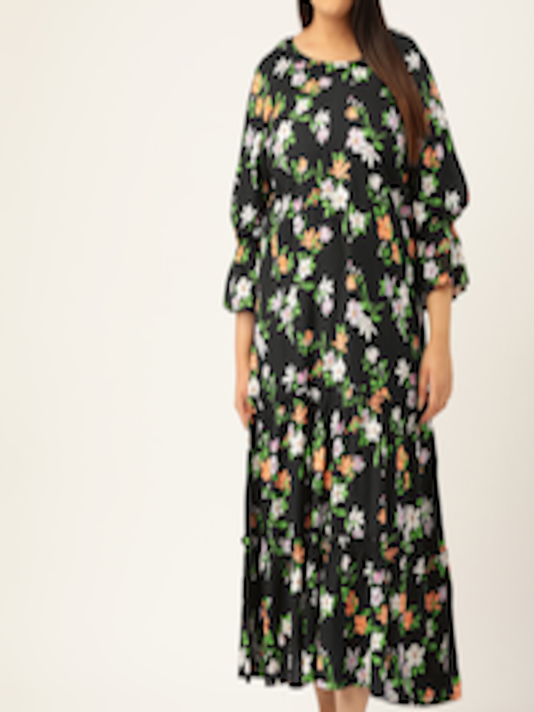 Buy MELON Women Black & Peach Coloured Floral Printed A Line Dress With
