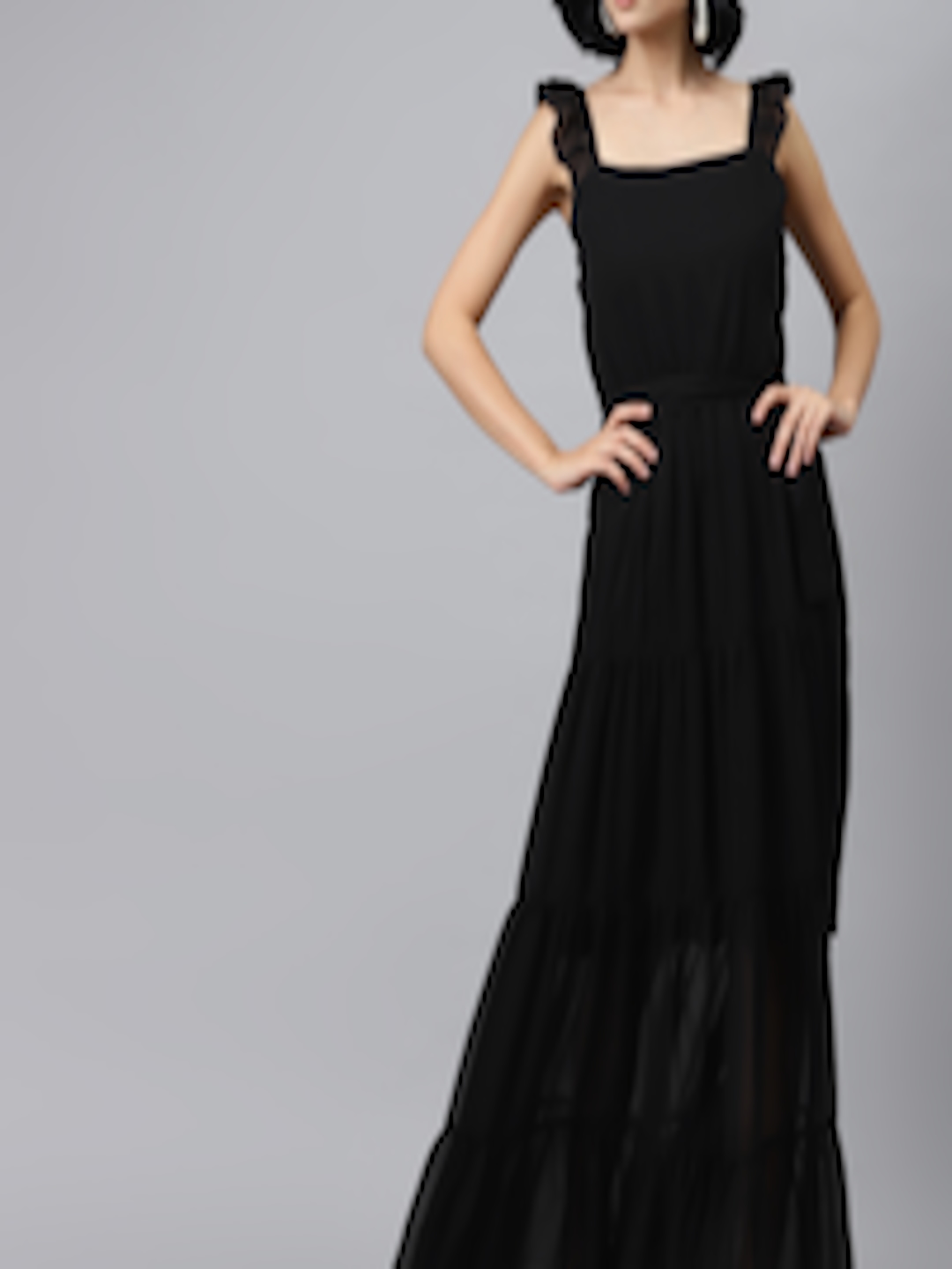 Buy SASSAFRAS Women Black Solid Maxi Tiered Dress & Belt - Dresses for ...