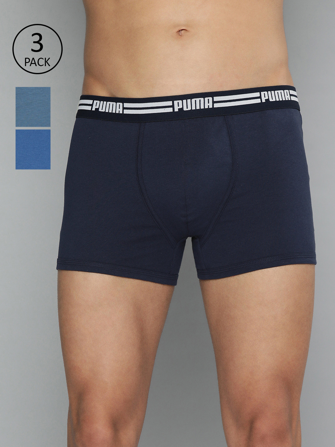 Buy Puma Men Pack Of 3 Blue Solid Trunks 93212401 Trunk for Men