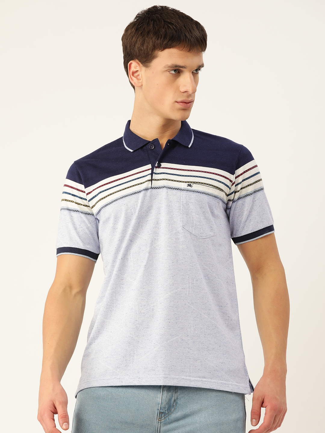 Buy Monte Carlo Men Blue Striped Polo Collar T Shirt - Tshirts for Men ...