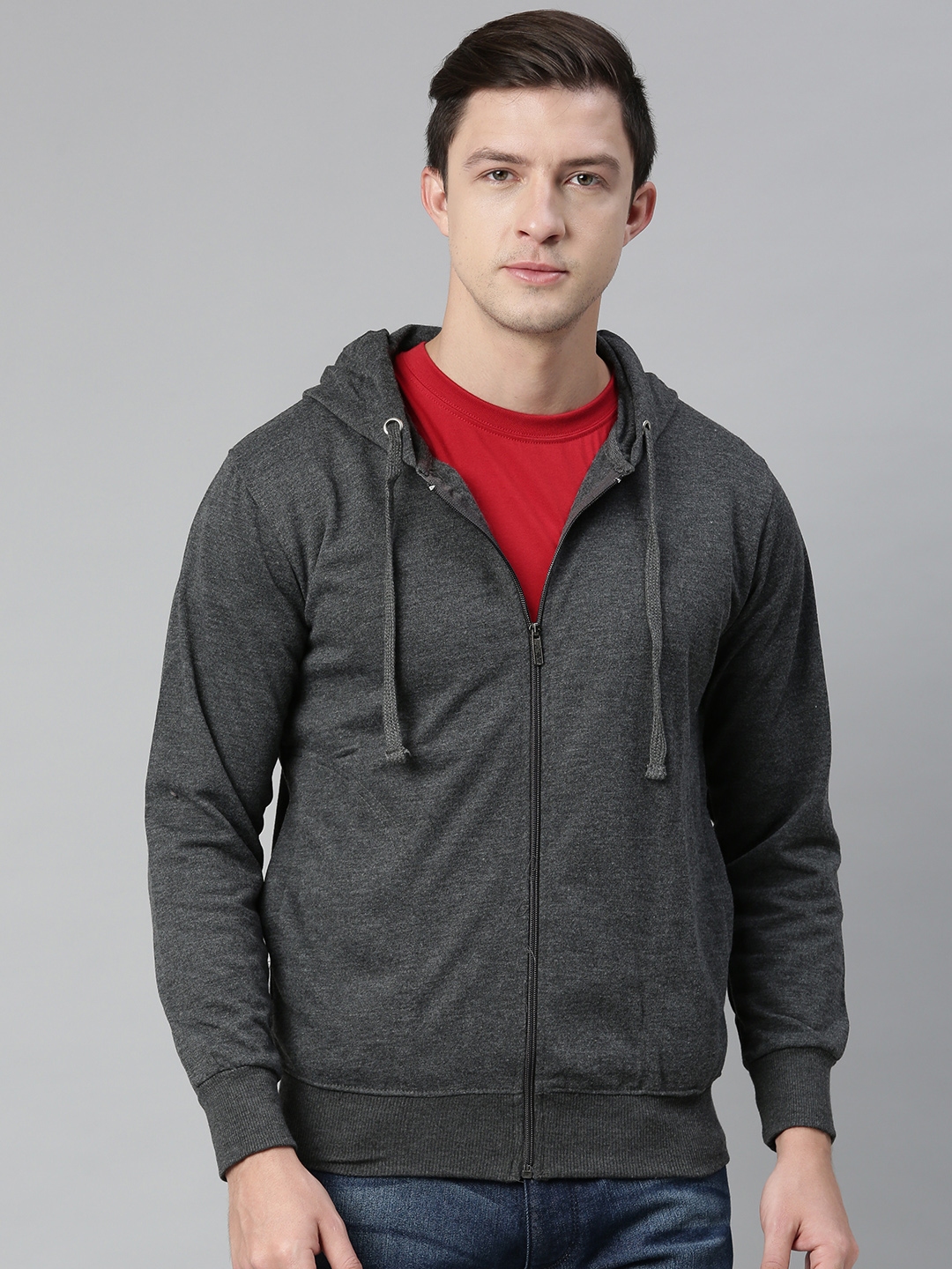Buy ADBUCKS Men Grey Solid Hooded Sweatshirt - Sweatshirts for Men ...